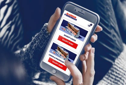 Zákazník vybírá box divokých ryb Alaskan Fisherman na mobilu